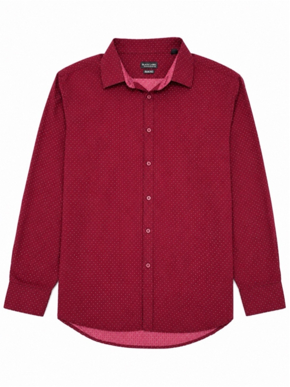 Black Label by Ruffini Men’s Burgundy Polka Dot Slim Fit Button Down Shirt L